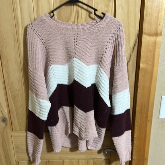 MORAL FIBER Colorblock Knit Sweater - Pink, White, and Purple - Picture 1 of 4